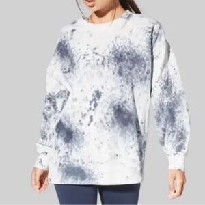lululemon athletica White and Navy Tie-Dye Crew Neck Sweater